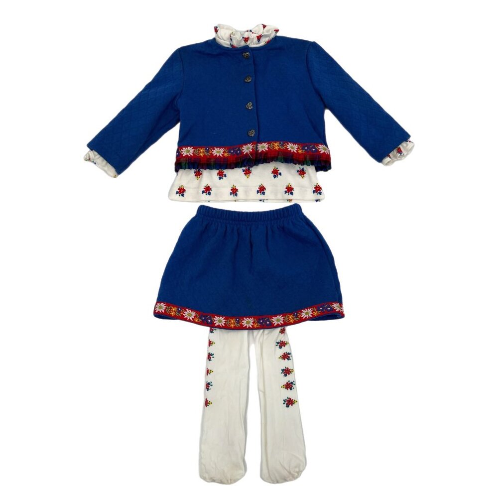 Hartstrings Blue and Red Vintage Floral 4-Piece Set | Size 3T